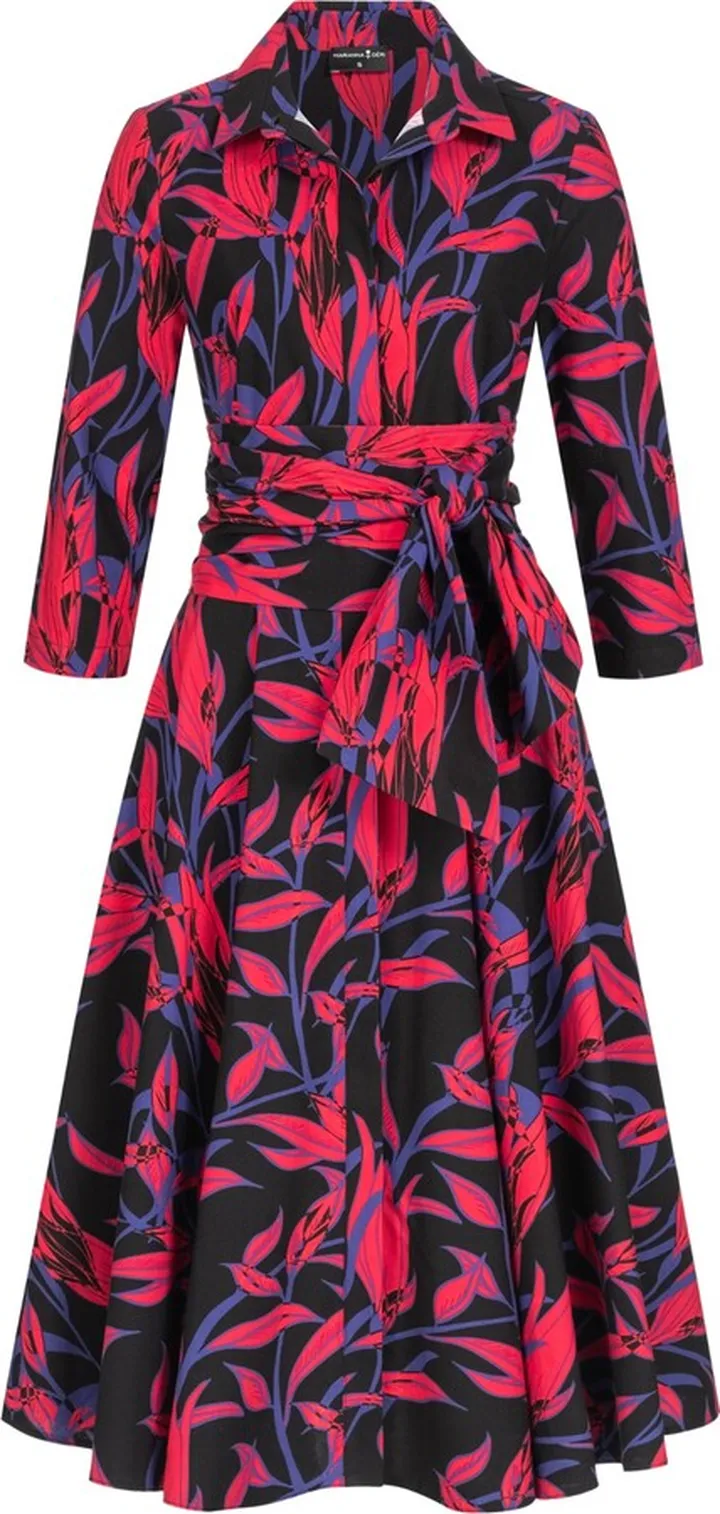 Marianna Déri - Shirtdress With Tie Belt & Leaves Print
