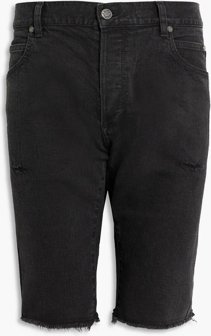Slim-fit frayed denim shorts