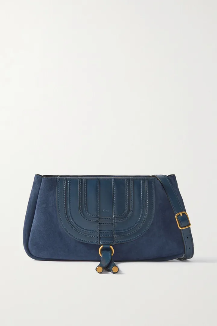 Chloé - Marcie Tasseled Leather And Suede Shoulder Bag - Blue