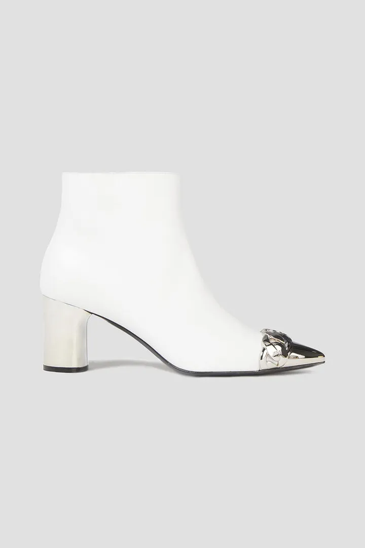 Chain-embellished leather ankle boots