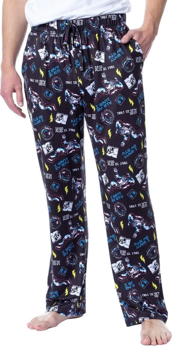 MTV Mens' Music Television Moonman '80s Logo Sleep Pajama Pants (XXX-Large) Black