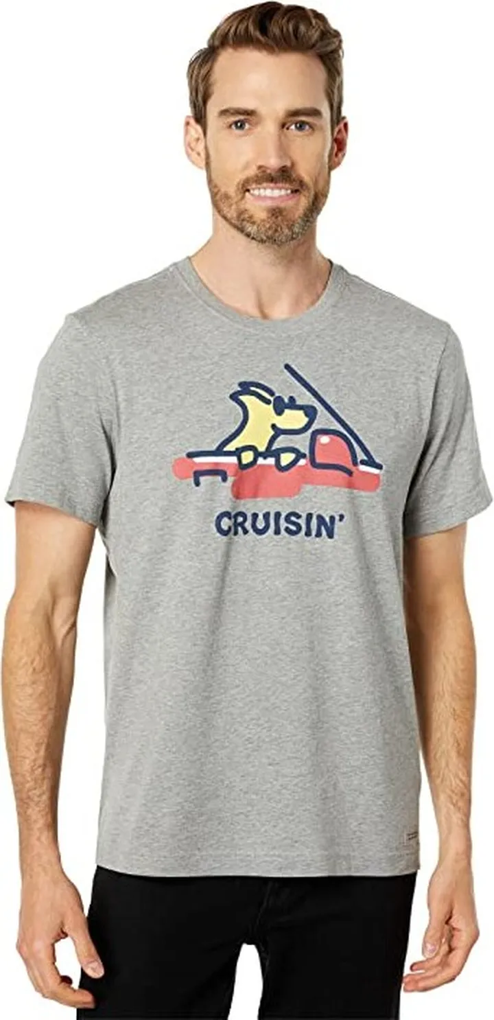 Life is Good Cruisin' Rocket Short Sleeve Crusher Tee (Heather Gray) Men's Clothing
