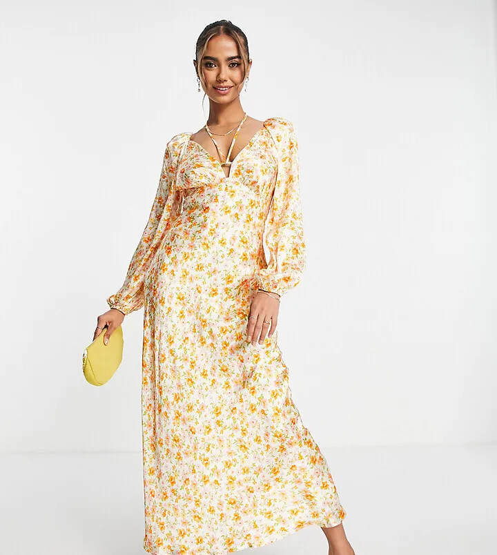 Ever New cut out midi dress in orange floral