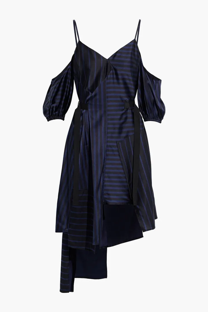 Tamera cold-shoulder striped silk-blend satin mini dress