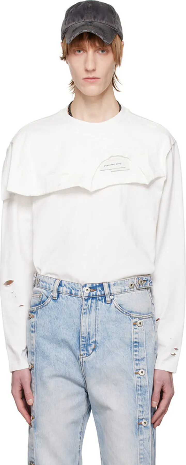 Feng Chen Wang White Distressed Long Sleeve T-Shirt