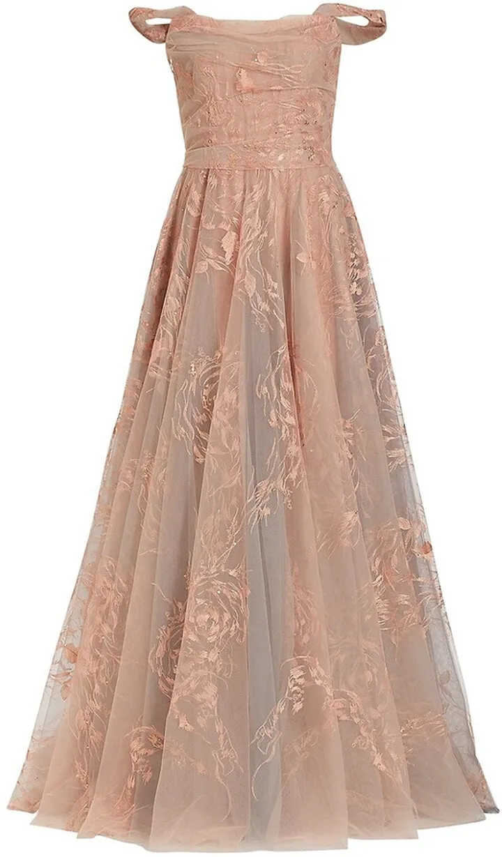 Embroidered A-Line Gown