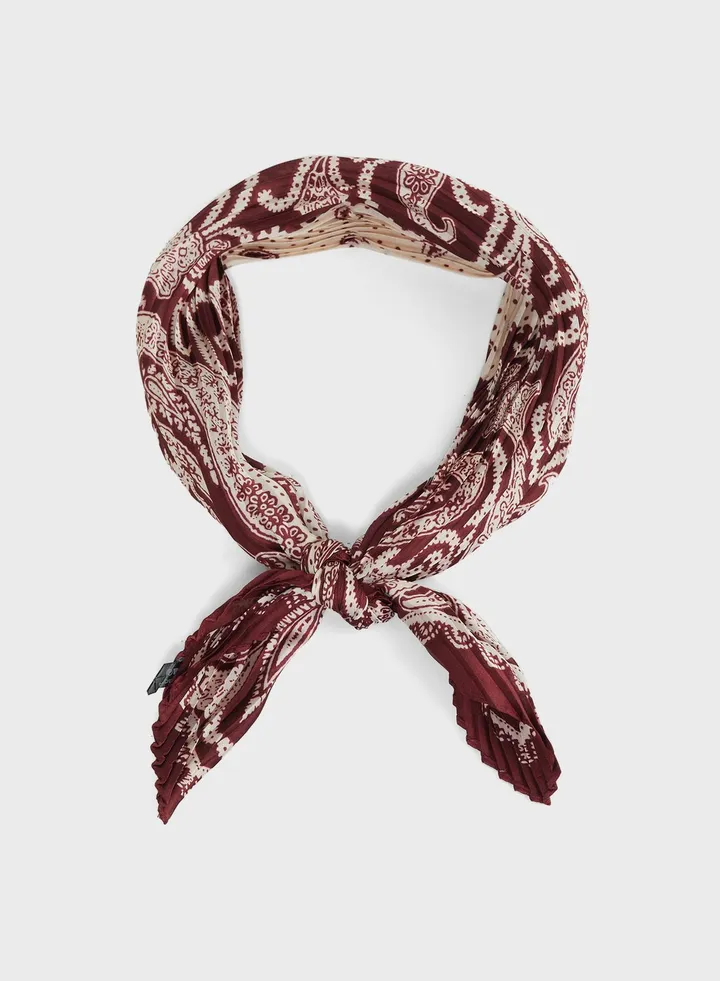 Pleated Paisley Silky Scarf
