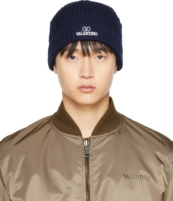 Valentino Garavani Navy Logo Beanie