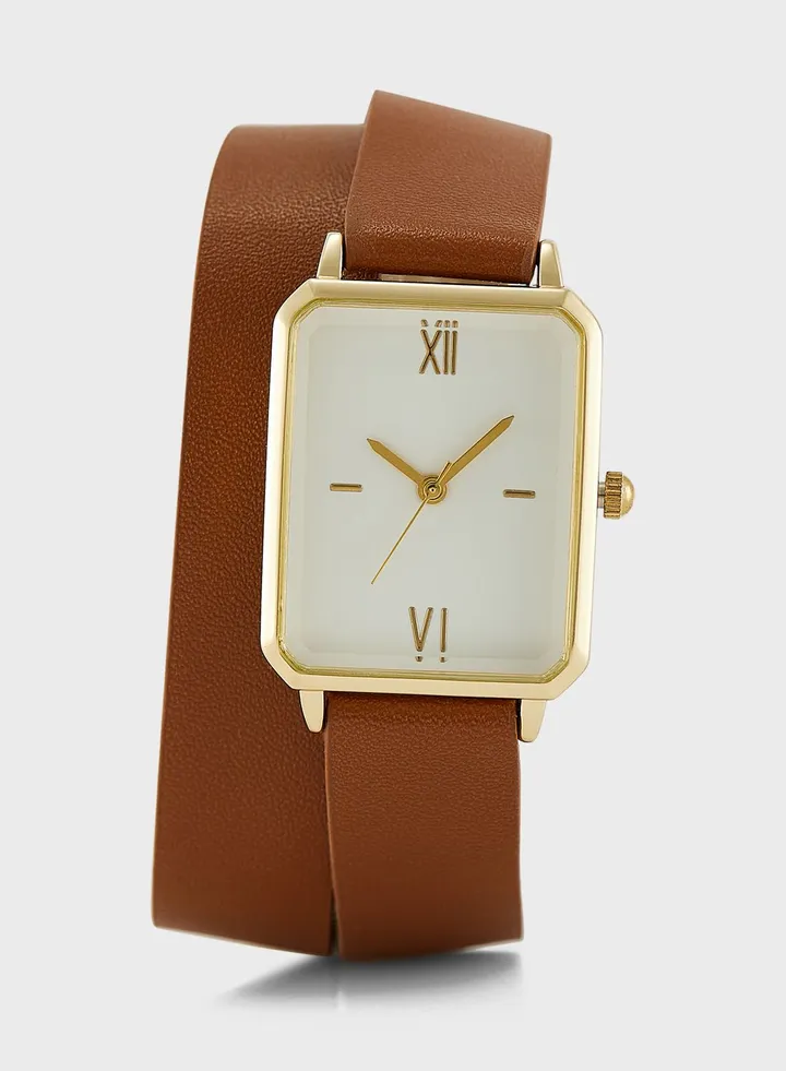 Double Wrap Rectangle Strap Analogue Watch