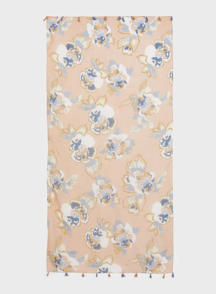 Oversized Floral Tassel Long Scarf