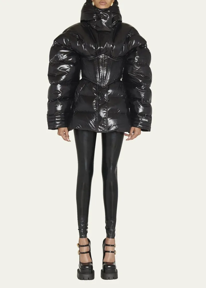 Padded Corset Belt Jacket with Detachable Hood