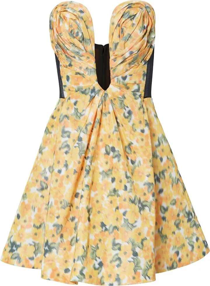 Floral-Print Draped Flared Dress