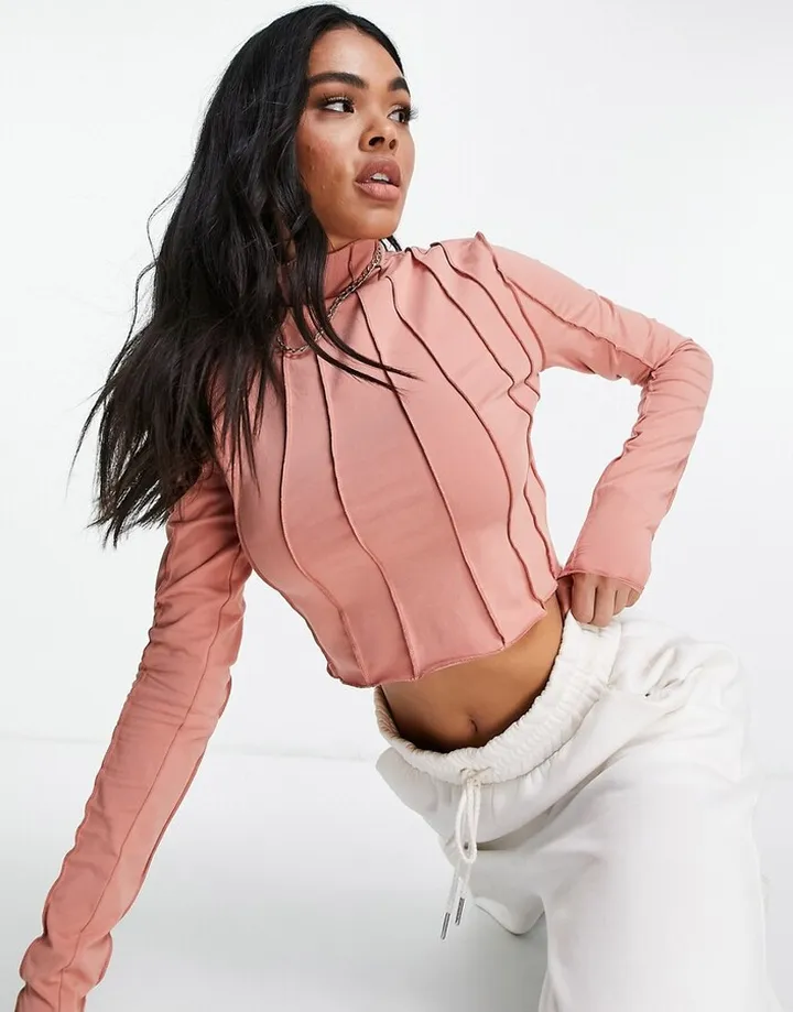 Reebok seam detail long sleeve crop top in pink