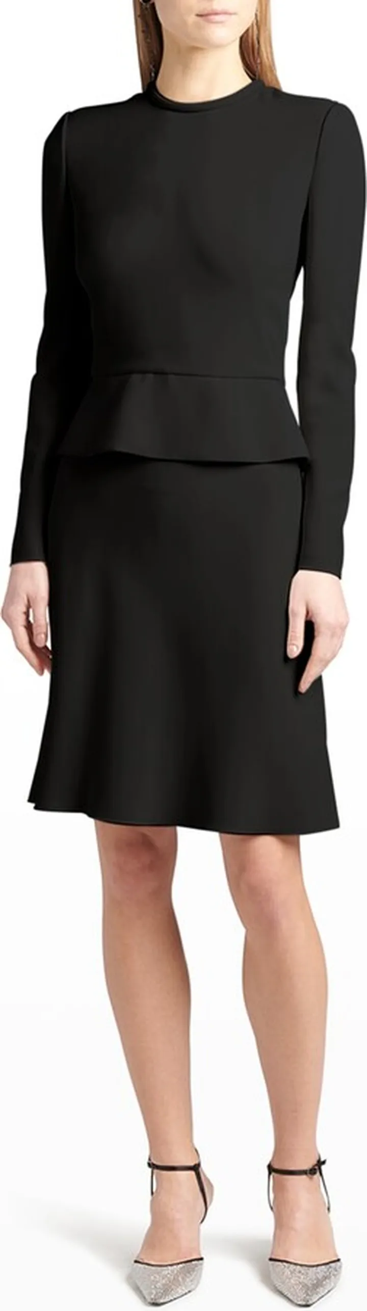 Long-Sleeve Peplum Cady Dress