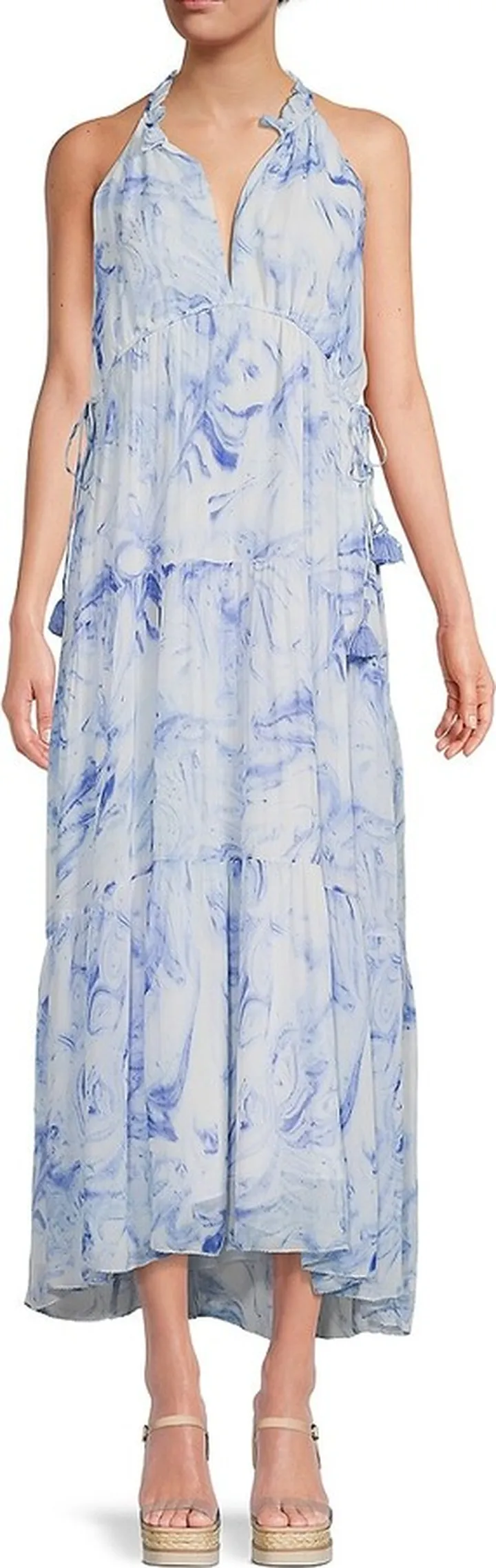 Annela Marble Print Tiered Midi Dress