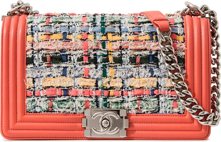 What Goes Around Comes Around Chanel Orange Tweed Boy Medium Bag