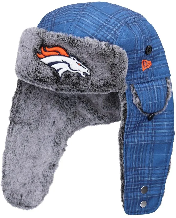 Men's Blue Denver Broncos Plaid Trapper Hat