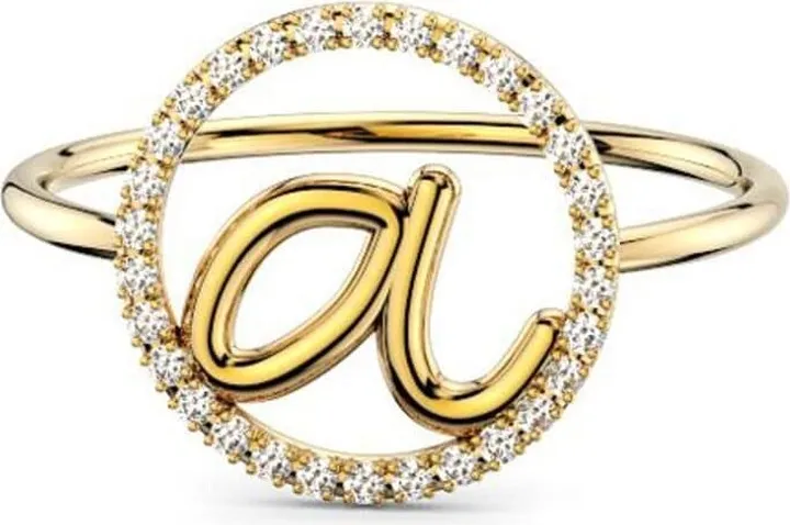 18kt Yellow Gold A Initial Diamond Circle Ring