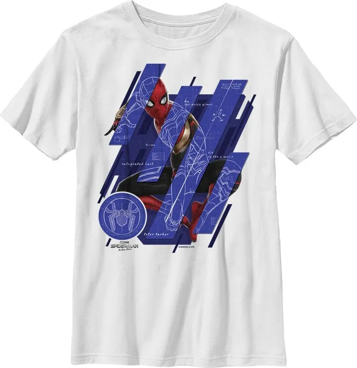 Boy's Marvel Spider-Man: No Way Home Suit Blueprint Panels T-Shirt - White - Medium