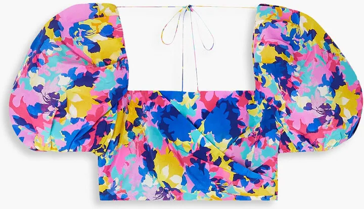 Fioritura cropped printed silk top