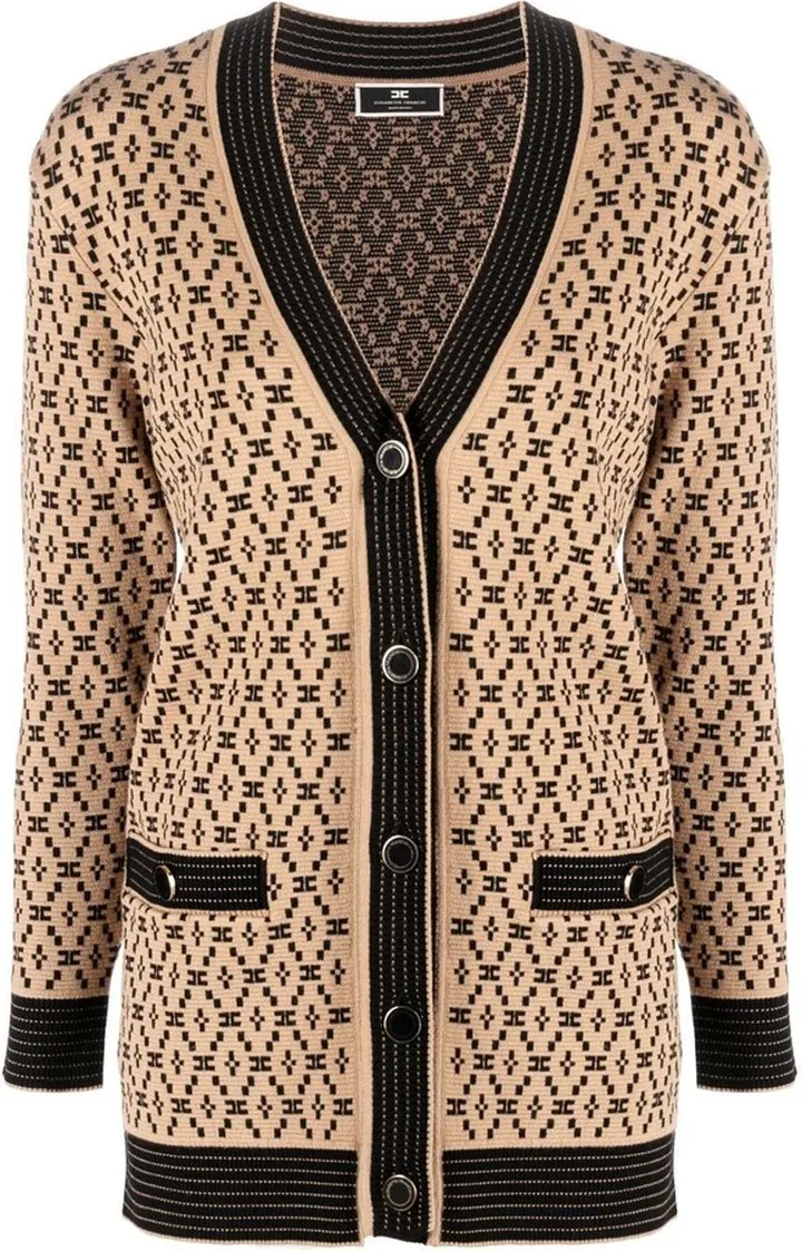 diamond-pattern V-neck cardigan