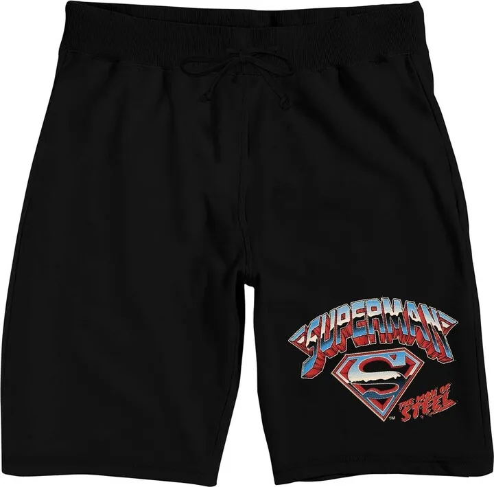 Superman Man Of Steel Logo Men’s Black Sleep Pajama Shorts-Small