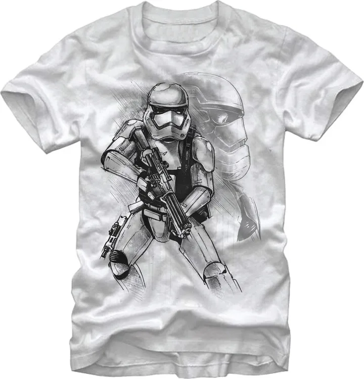 Men's Star Wars The Force Awakens First Order Stormtrooper Sketch T-Shirt - White - Small