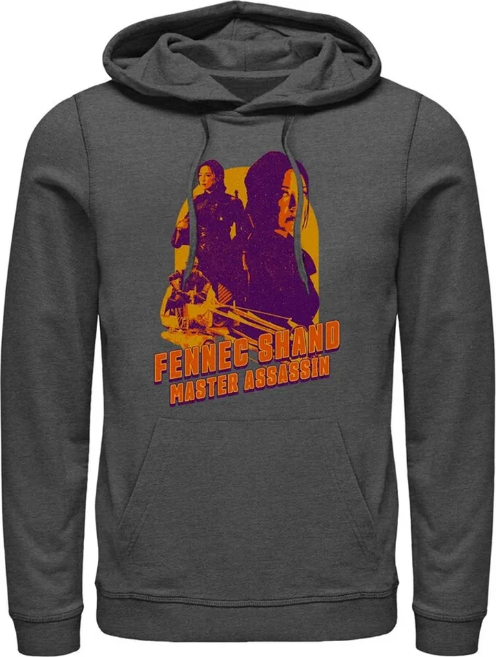 Men's Star Wars: The Book of Boba Fett Fennec Shand Master Assassin Pull Over Hoodie - Charcoal Heather - 2X Large