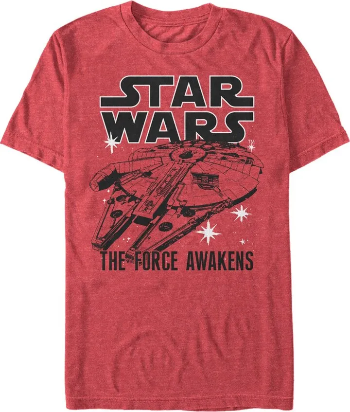 Men's Star Wars The Force Awakens Millennium Falcon Outline T-Shirt - Red Heather - X Large
