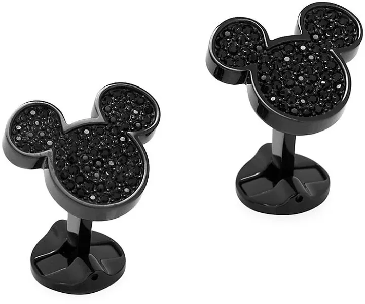 Disney Stainless Steel Black Pave Crystal Mickey Mouse Cufflinks