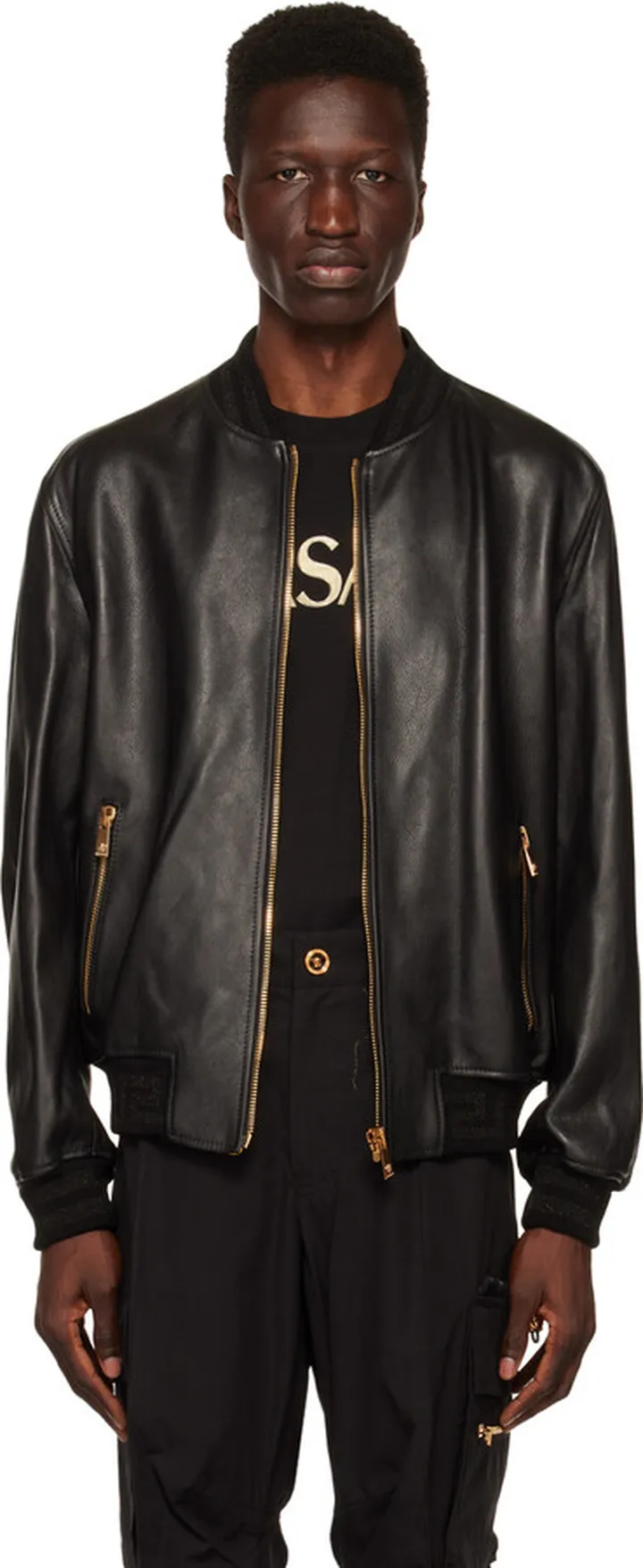 Versace Black Greca Leather Jacket