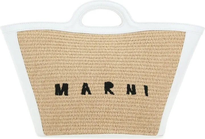 Two-tone Leather & Raffia Small Tripocalia Summer Tote