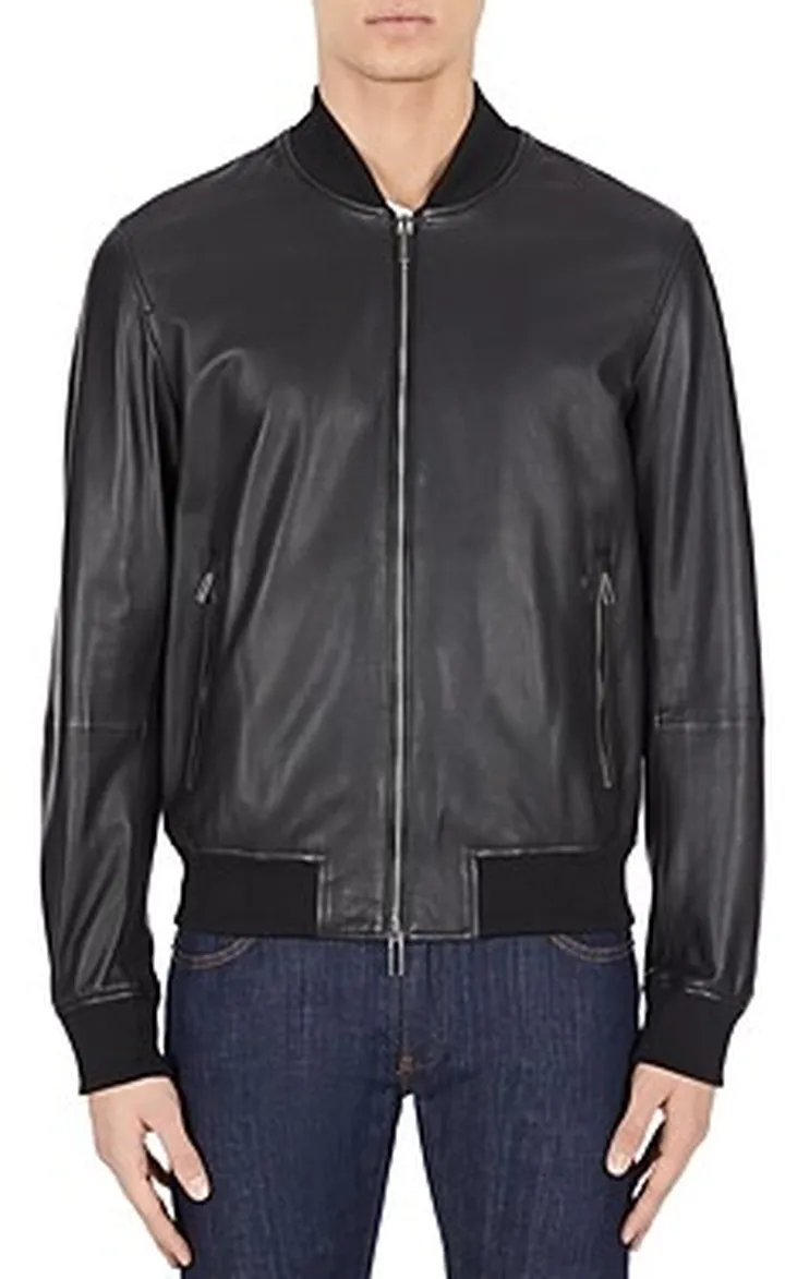 Emporio Armani Slim Fit Leather Bomber Jacket