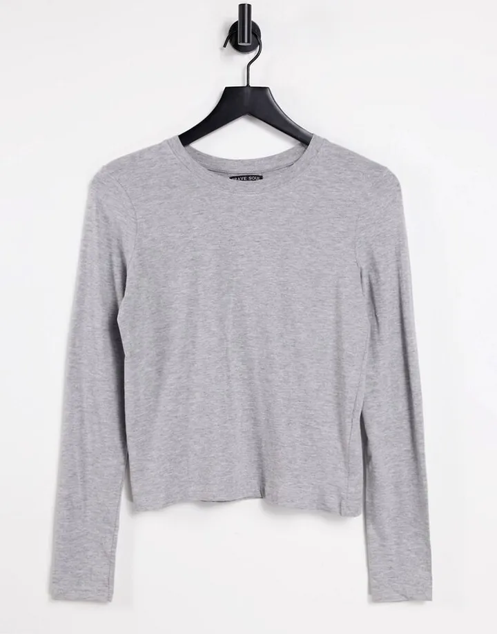 Brave Soul ellie long sleeve T-shirt in gray