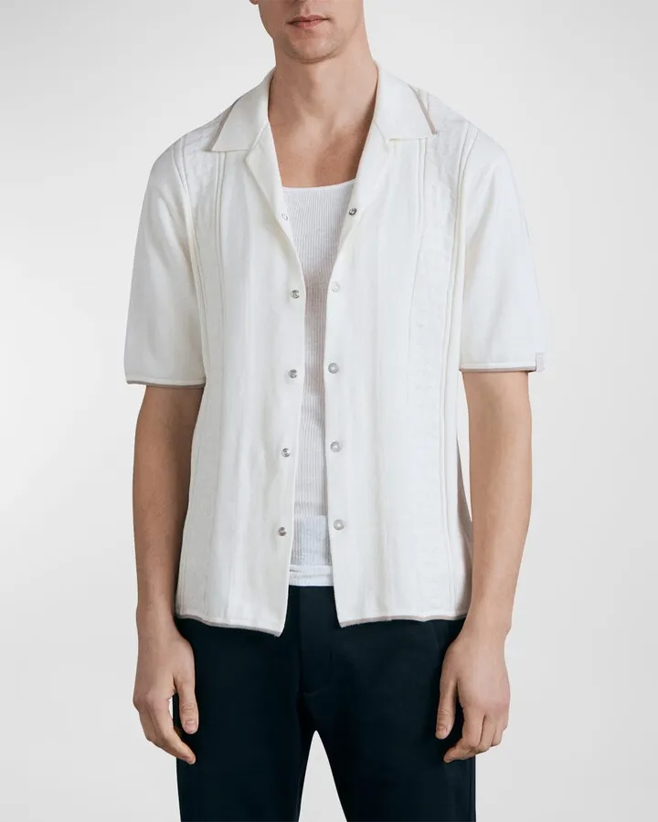 Men's Archer Geometric Knit Button-Down Shirt