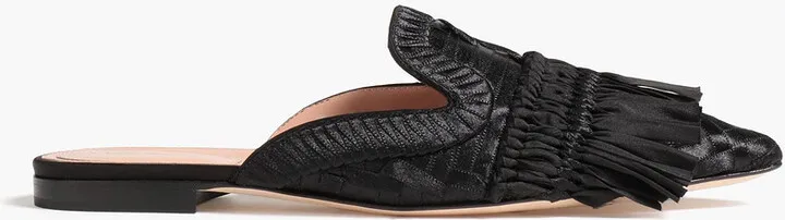Tassel-trimmed satin slippers
