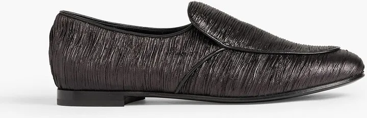 Vanessa leather-trimmed lamé loafers