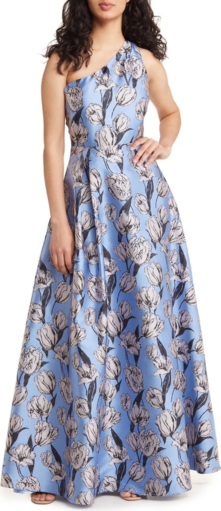 Exquisite Elegance Floral Jacquard One-Shoulder A-Line Gown