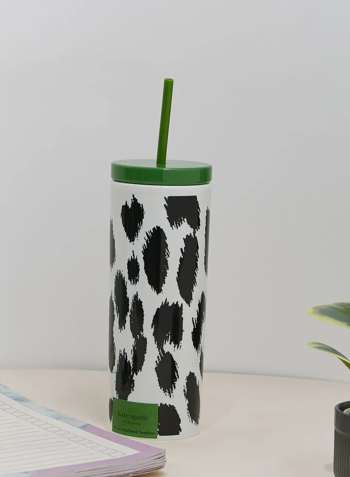 Acrylic Tumbler With Straw, Modern Leopard