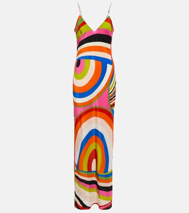 Iride-print silk maxi dress