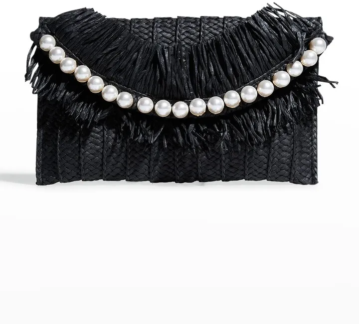 Skylar Straw Pearly Flap Clutch Bag