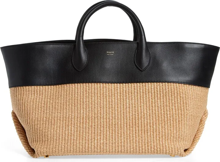 Amelia Raffia & Leather Envelope Pleat Tote