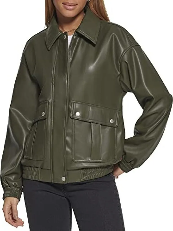 Levi's Women's Faux Leather Lightweight Dad Bomber Jacket