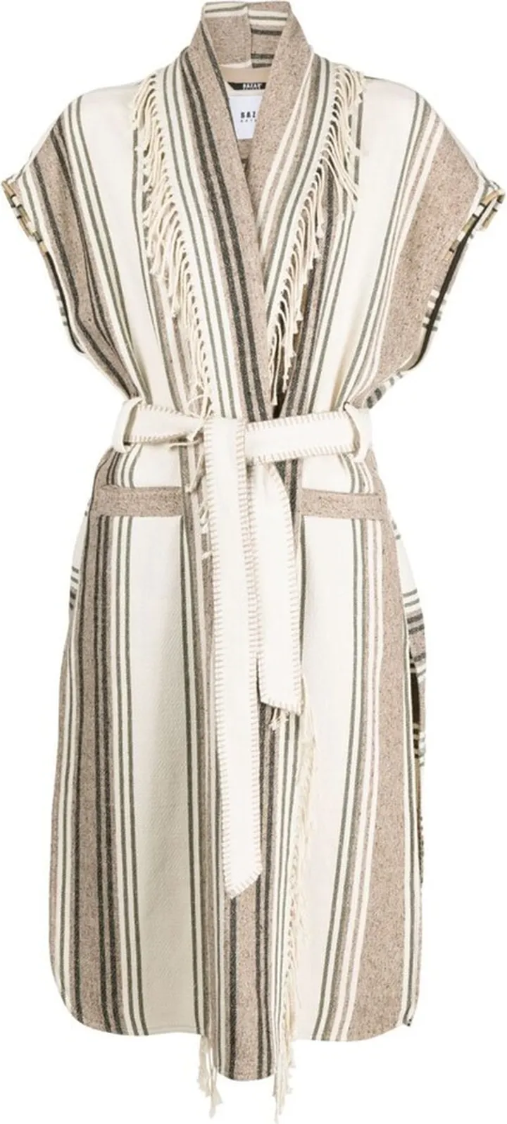 Striped Sleeveless Wrap Coat