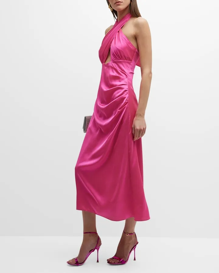 Nicolette Cross-Front Satin Midi Dress