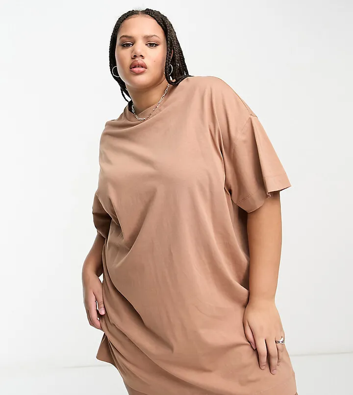 COLLUSION Plus t-shirt mini dress in brown
