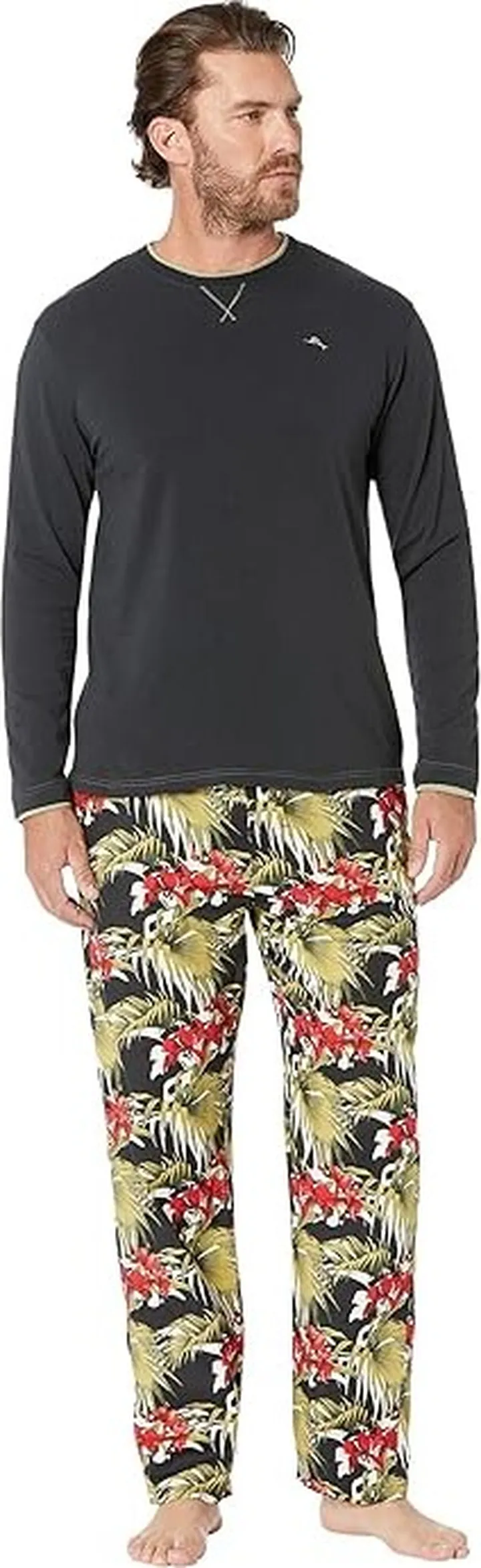 Tommy Bahama Long Sleeve PJ Set (Black Floral) Men's Pajama Sets