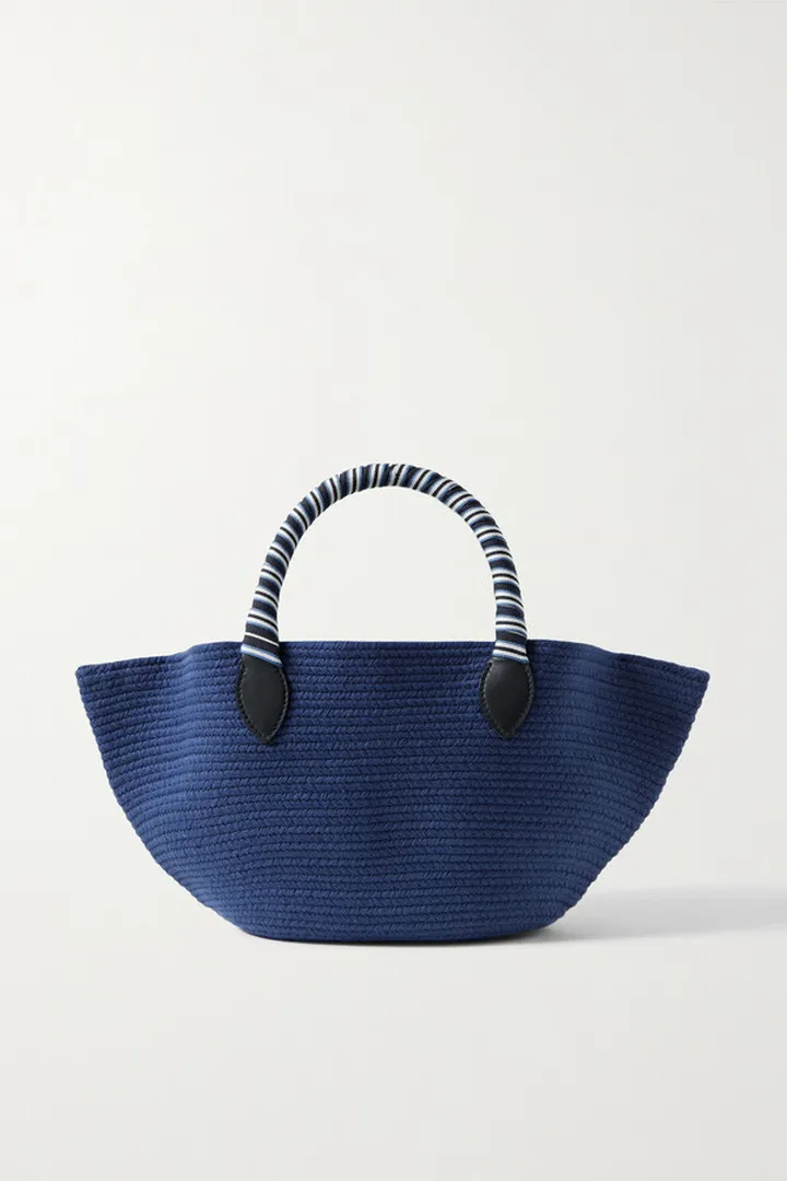Loro Piana - Eolian Mini Leather-timmed Woven Cotton Tote - Blue