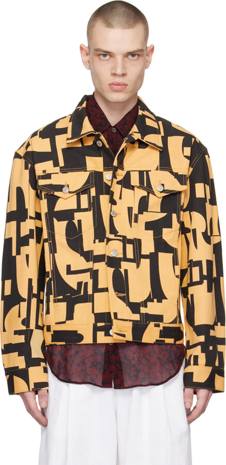 Dries Van Noten Tan & Black Printed Denim Jacket