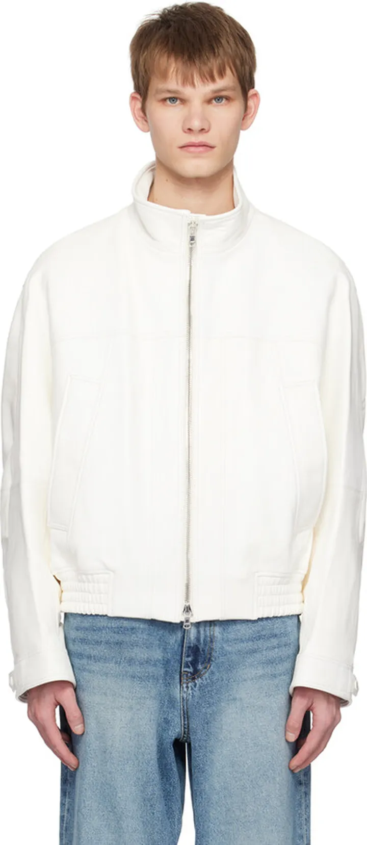 Solid Homme White Cropped Leather Jacket